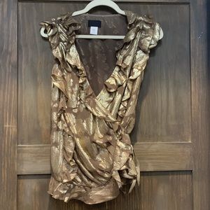 J Crew wrap ruffled metallic top.